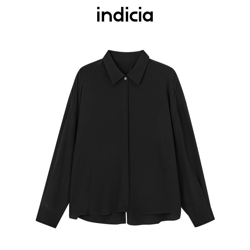 indicia标记黑色桑蚕丝长袖气质衬衫25夏季新款女装 F2B5CS195N
