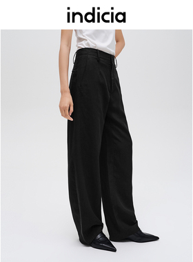 indicia标记商场天丝柔软舒适黑色休闲裤直筒春秋长裤F2C4KZ429F