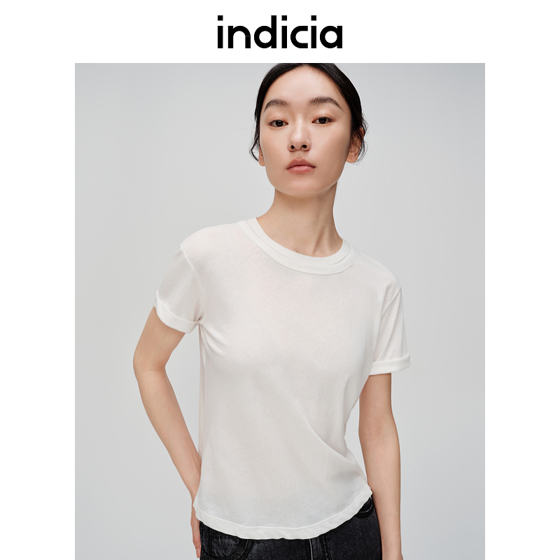 indicia标记商场同款夏季简约白色短袖t恤休闲上衣6B405TX268F