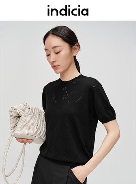 indicia标记女装商场同款简约绵羊毛套头短袖针织衫薄6B405ZZ267F