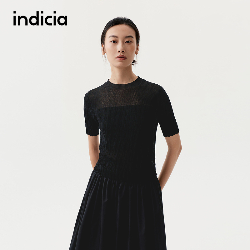 indicia标记商场同款25秋新款黑色肌理感显瘦针织衫女F2C5ZZ371F