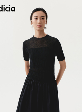 indicia标记商场同款25秋新款黑色肌理感显瘦针织衫女F2C5ZZ371F