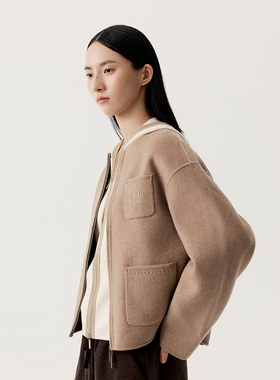 indicia标记商场同款秋冬季短款圆领毛呢外套羊毛大衣F2D4DY665C