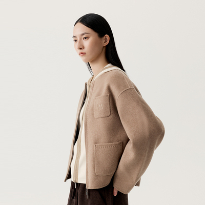 indicia标记商场同款秋冬季短款圆领毛呢外套羊毛大衣F2D4DY665C