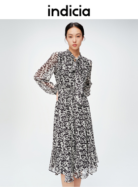 indicia标记商场同款春秋季碎花连衣裙女收腰气质裙子6A403LQ168C