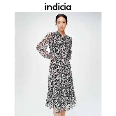 indicia标记商场同款春秋季碎花连衣裙女收腰气质裙子6A403LQ168C