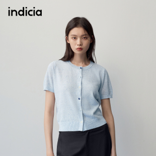 indicia标记商场同款2026夏季新款女装薄款短袖针织衫浅蓝色开衫