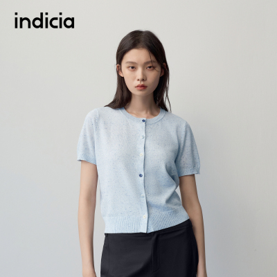 indicia标记商场同款2026夏季新款女装薄款短袖针织衫浅蓝色开衫