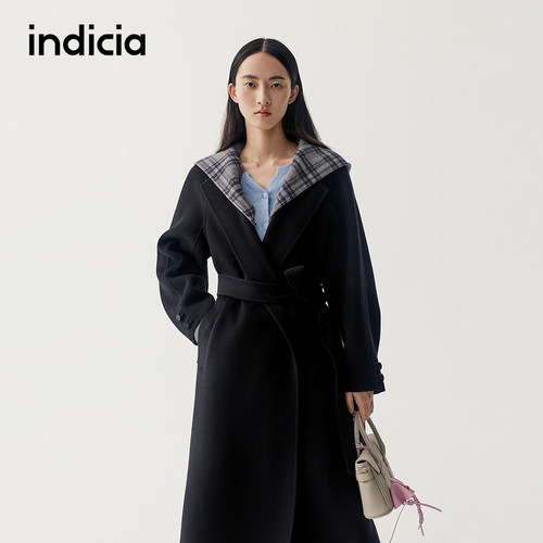 indicia标记商场同款羊毛大衣女藏青毛呢外套冬季女装F2D5DY483N
