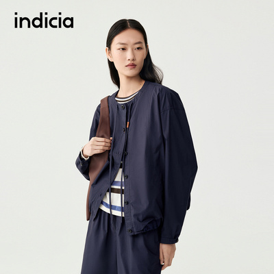 indicia标记商场同款25秋新款纯棉抽绳褶皱藏青薄外套F2C5WT309N