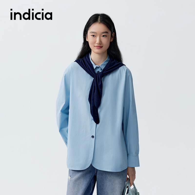 indicia标记商场同款2026春季新款蓝色衬衫宽松女装F2A6CS083N