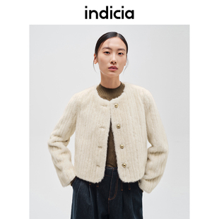 indicia标记商场同款毛绒质感圆领气质短外套冬季女装F2D4WT822C