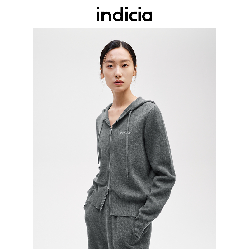 indicia标记商场同款24冬季新款简约百搭连帽针织开衫F2D4KS670N