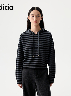 indicia标记25冬新款韩版奥利奥撞色条纹宽松连帽针织衫L2D5ZZ234