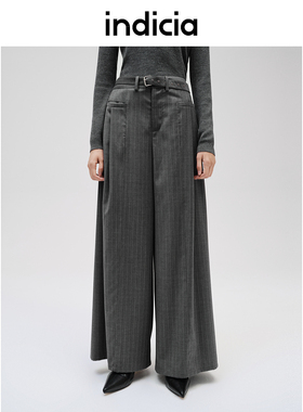 indicia标记商场同款秋冬季休闲裤女条纹阔腿长裤女装F2C4KZ477C