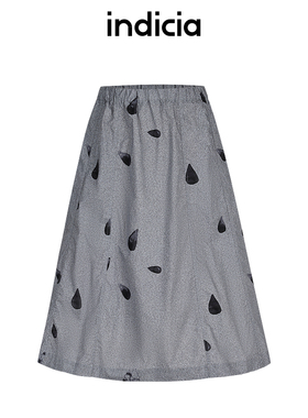 indicia标记商场同款25夏新款休闲纯棉印花A字半裙 F2B5QZ157N