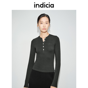 女装 百搭刺绣上衣春秋季 L2C4ZZ140 显瘦针织衫 indicia标记修身