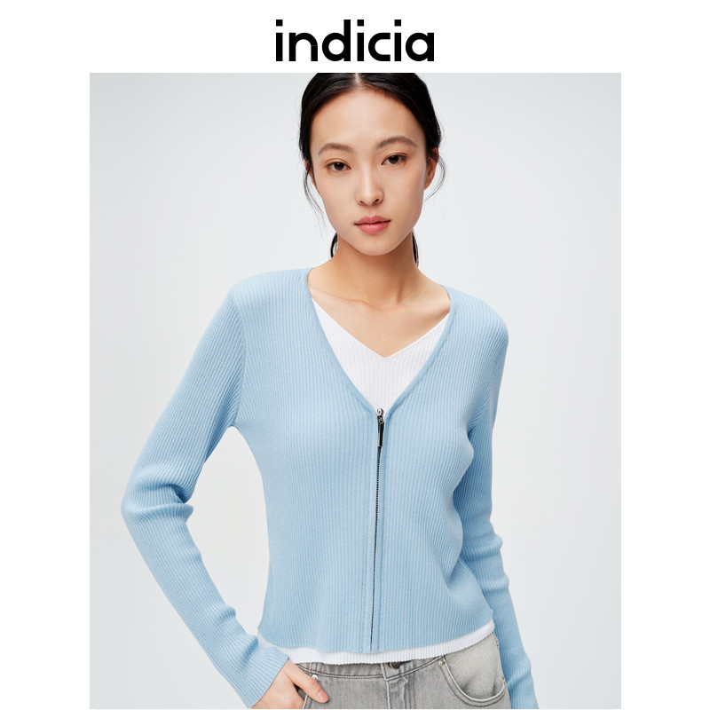 indicia标记商场同款拼接甜美质感针织衫春秋季女装6A402ZZ116N