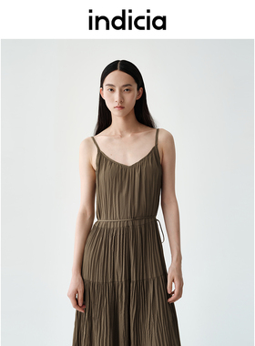 indicia标记商场同款25夏新款褶皱休闲度假吊带连衣裙F2B5LQ263C