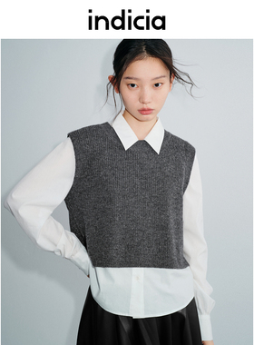 indicia标记简约衬衫针织背心两件套时尚套装春季女装 L2A5SY006