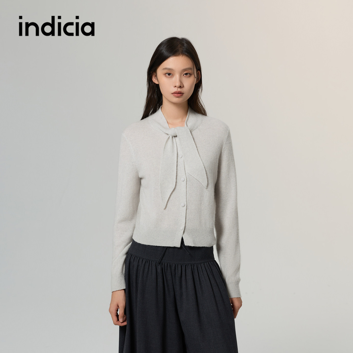 indicia标记商场同款羊毛柔软薄款针织衫开衫2026秋冬季新款女装