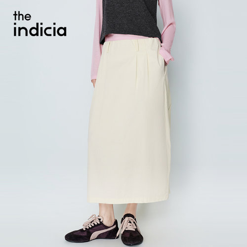 indicia标记商场同款26春季新款女装半身裙米黄色长裙子L2A6QZ034
