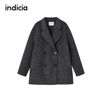 indicia标记商场同款冬季女装灰色毛呢外套羊毛大衣F2D4DY846C