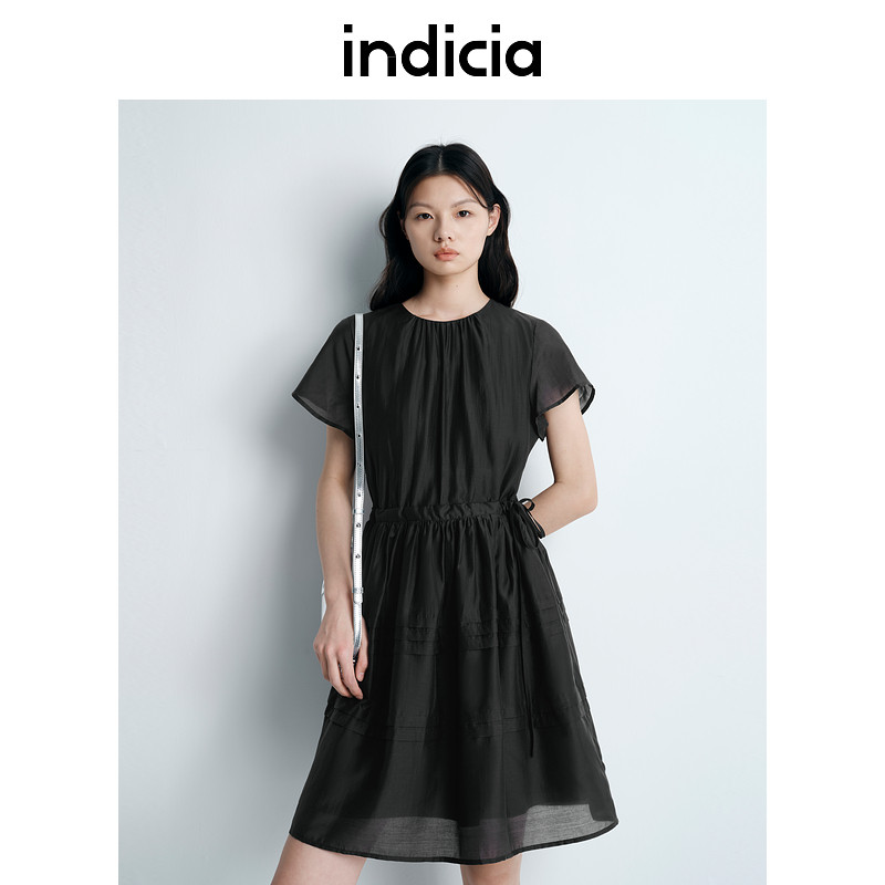 indicia标记夏季莱赛尔天丝小黑裙显瘦连衣裙高腰女装L2B5LQ092