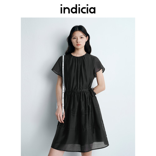 indicia标记夏季莱赛尔天丝小黑裙显瘦连衣裙高腰女装L2B5LQ092