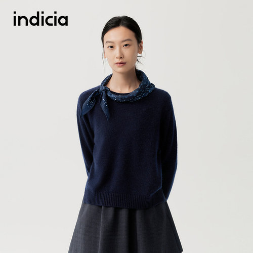 indicia标记商场同款25冬季女装针织衫毛衣藏青色毛衫F2D5MS561N