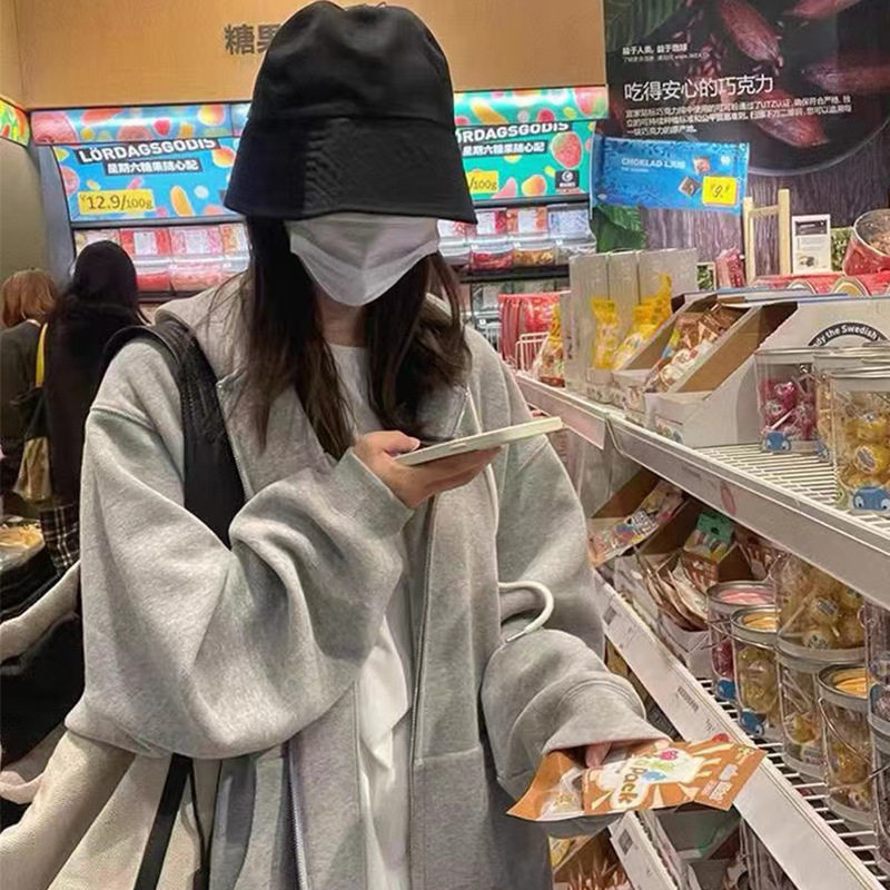 卫衣春秋连帽开衫百搭女生大码学生休闲宽松显瘦ins拉链加绒外套