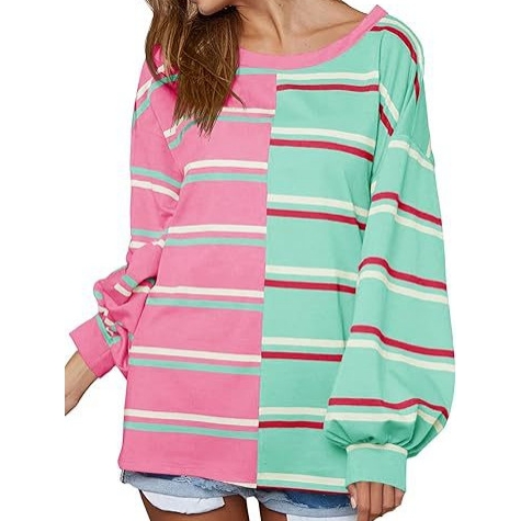 现货2025亚马逊独立站跨境女装欧美秋冬季新款条纹针织长袖卫衣