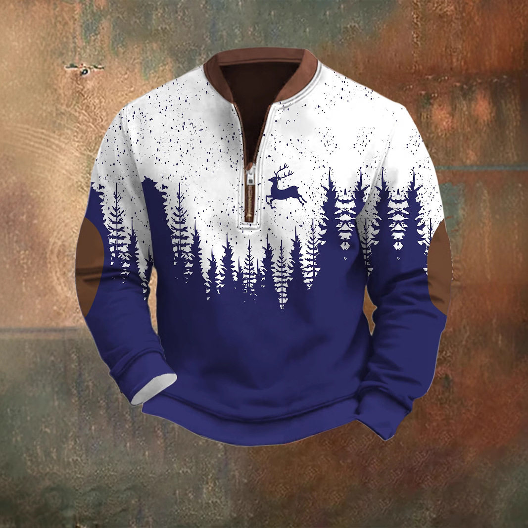 跨境欧美拉链卫衣男士3D印花男士半拉链卫衣欧美秋冬印花卫衣