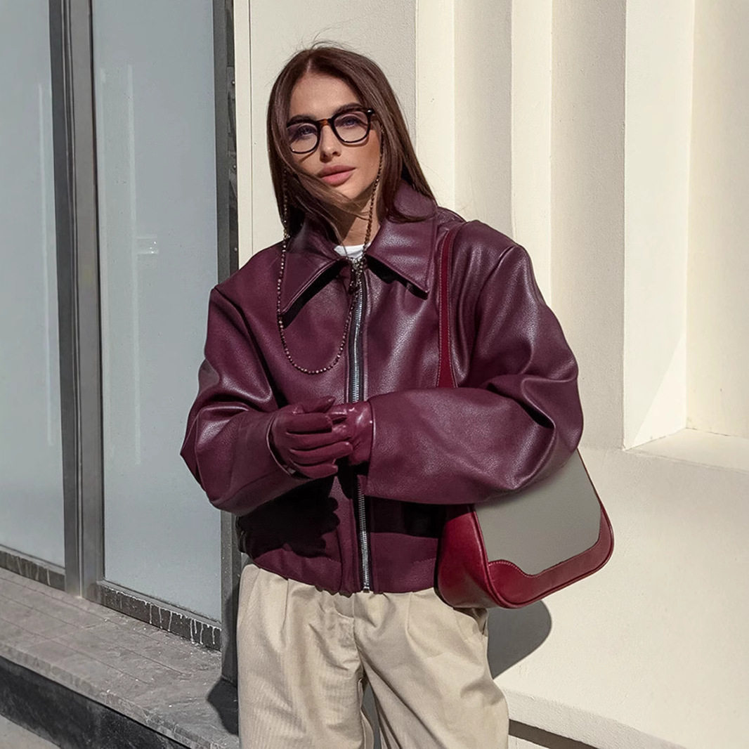 机车风皮夹克2024欧美秋冬新款宽松外套时尚跨境皮衣新款女装大衣