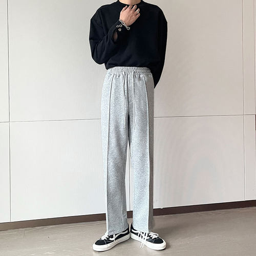 春夏季韩版直筒宽松灰色休闲卫裤