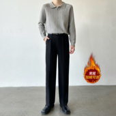 裤 男笙 高品质加厚直筒宽松西裤 百搭休闲西装 加绒直筒西裤 冬季