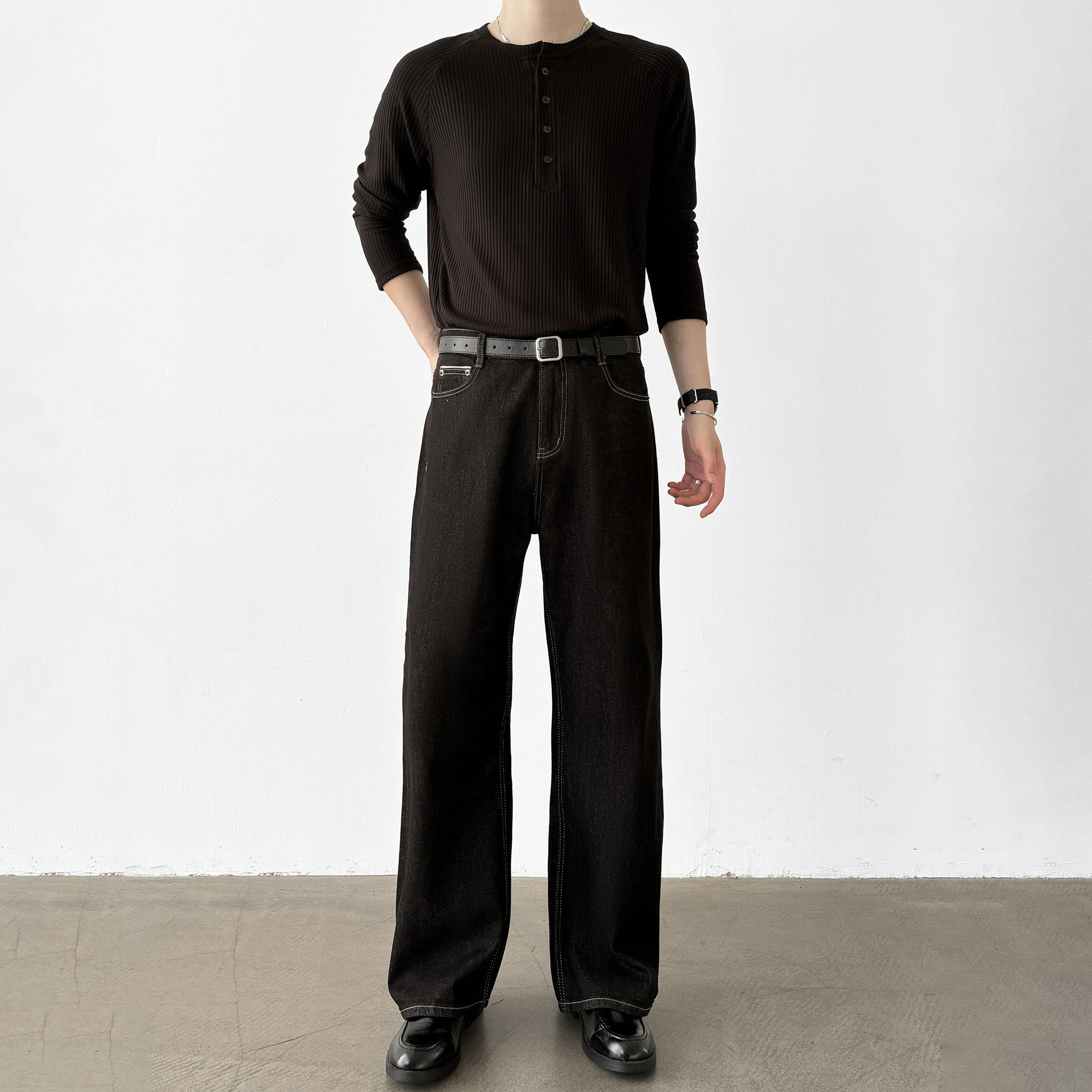 男笙【不掉色直筒原牛】春夏季高品质直筒宽松原牛黑色牛仔裤男