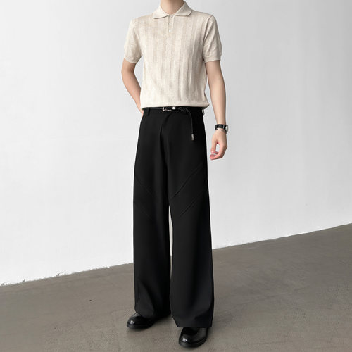 夏季TR色纺A字直筒宽松阔腿西裤