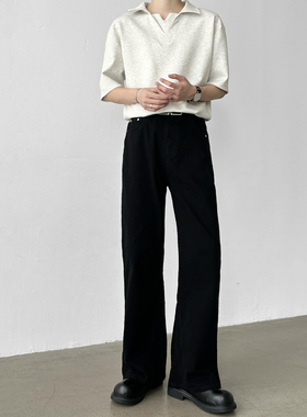 男笙 秋季cleanfit黑色微喇牛仔裤2021M直筒A字宽松14盎司牛仔裤