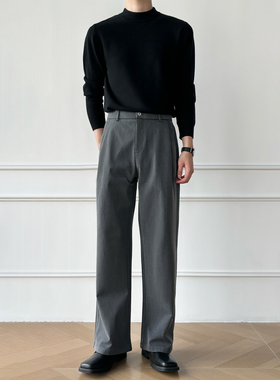 男笙【高品质TR混纺色纺布】冬季直筒宽松灰色三本针工艺休闲西裤