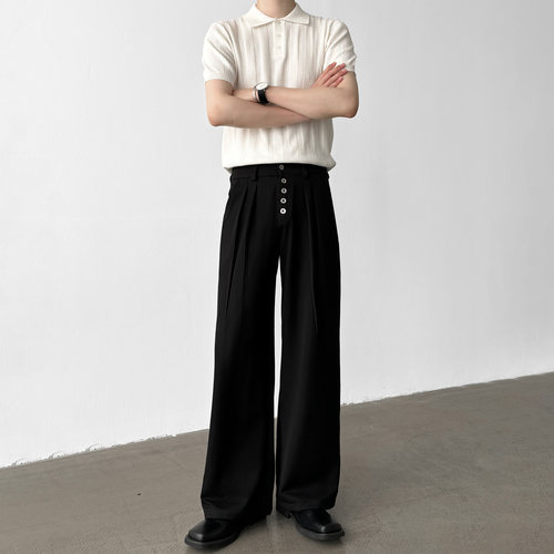 三本针工艺5连扣A字阔腿宽松西裤