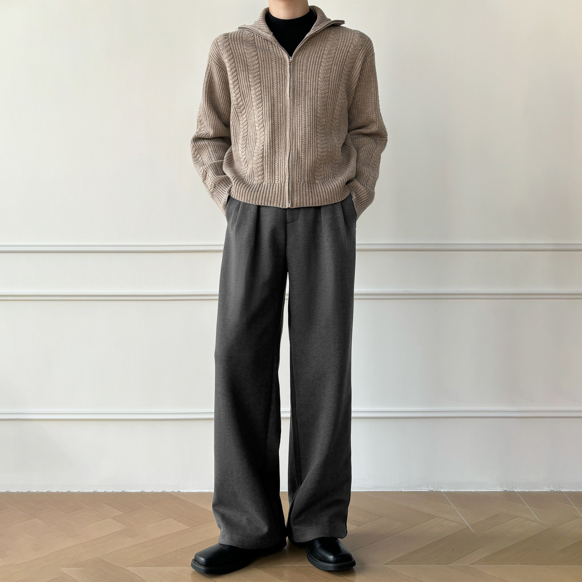 男笙【TR人字纹加绒A字直筒西裤】春季高品质加厚1000g直筒西裤男