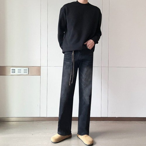 春季韩版百搭宽松直筒牛仔裤男