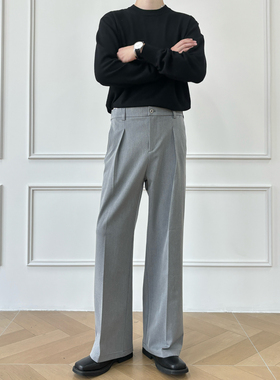 男笙【高品质TR混纺色纺布】冬季A字宽松阔腿三本针休闲灰色西裤