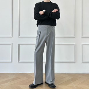A字宽松阔腿三本针休闲灰色西裤 春季 高品质TR混纺色纺布 男笙