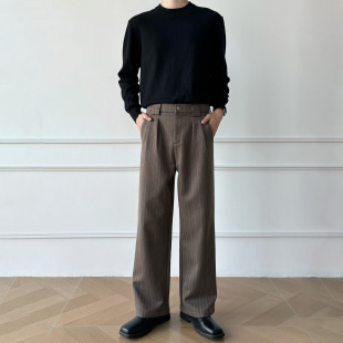 高品质加厚750g条纹直筒西裤 春季 老钱风A字加绒直筒西裤 男笙