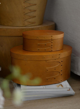 沐野 日式复古收纳盒手工木制craster夏克盒小众简约椭圆形收纳筐