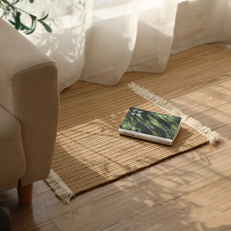 日式黄麻编制流苏地垫绳编阳台落地窗地毯民宿装修书房茶茶几方形,居家布艺,家用脚垫,淘宝优惠券,粉丝福利购,淘宝优惠卷