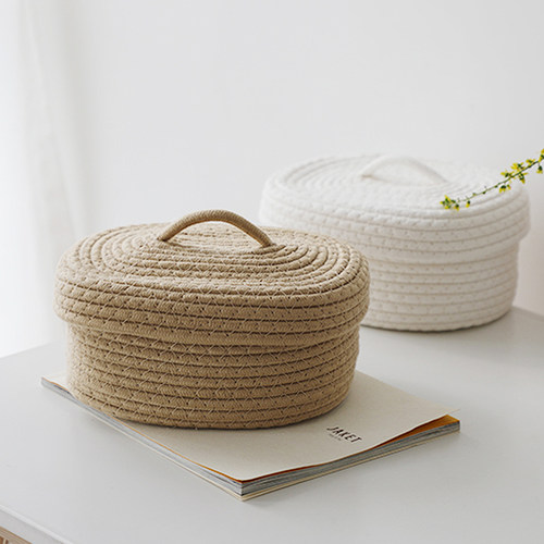 沐野手工棉线桌面收纳盒带盖