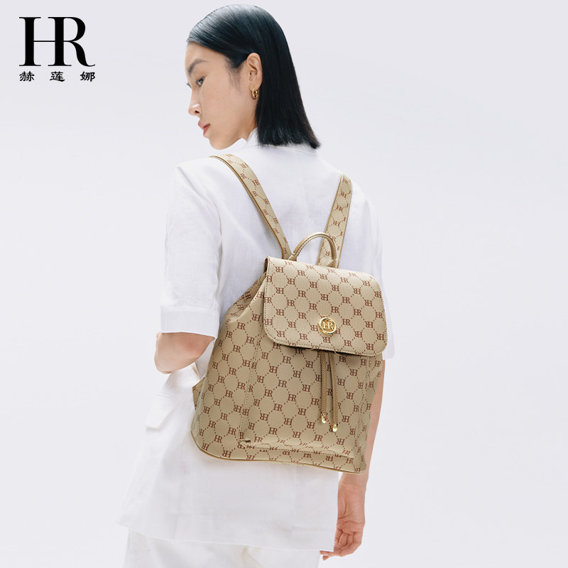 hr赫莲娜背包女2024秋冬新款老花双肩包轻便大容量旅行通勤包书包